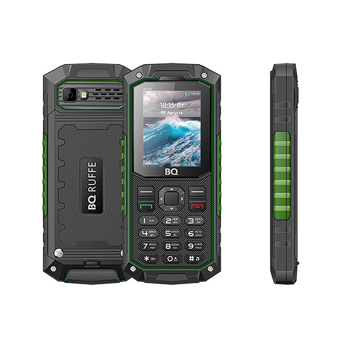 Сотовый телефон BQ M-2205 Ruffe Black Green IP68, водонепроницаемый, вибро, черно-зеленый