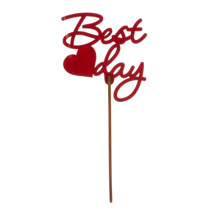 Топпер &quot;BEST DAY&quot; из фанеры, 9х10 см, красный