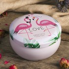Box metal round "Wedding. Flamingo" 4х8х8 cm Box metal round "Wedding. Flamingo" 4х8х8 cm