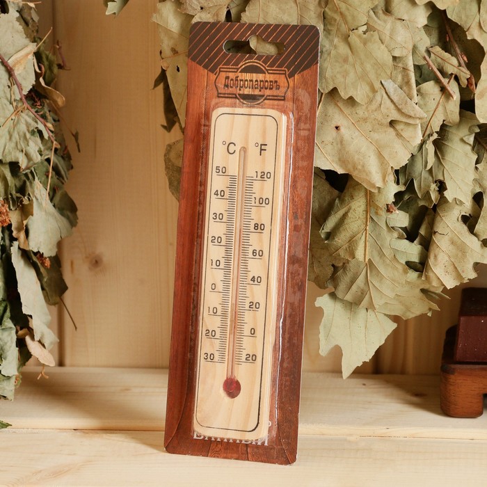 Термометр спиртовой, деревянный, 50 С - фото 9110176