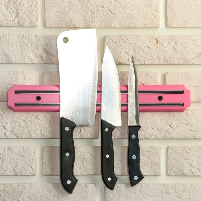 Держатель для ножей магнитный, 33 см, цвет розовый - фото 8475570