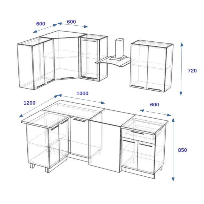 Размеры кухонной мебели чертежи