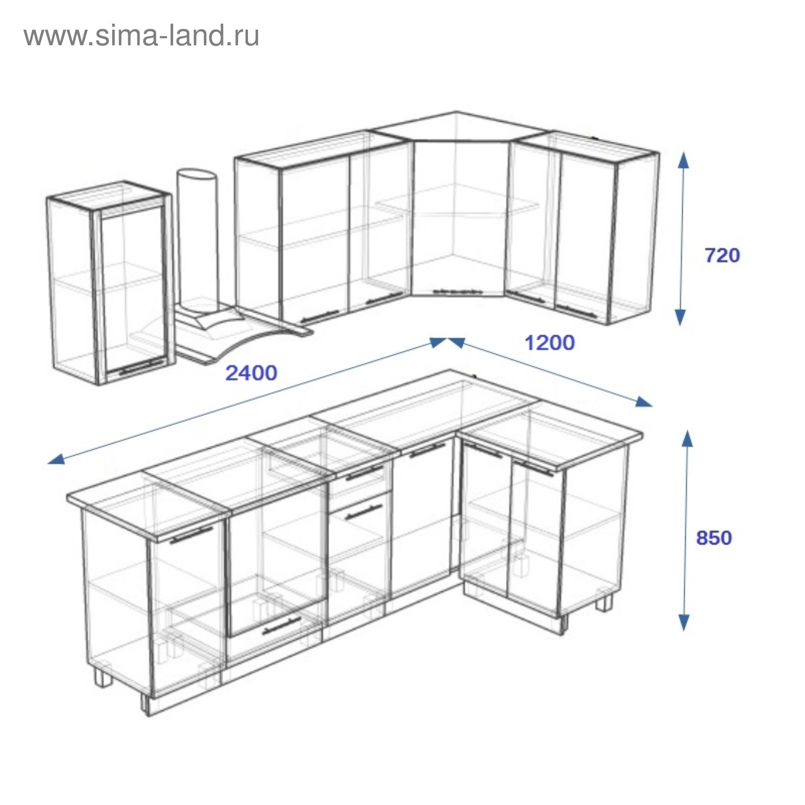 Кухонный гарнитур чертеж с размерами угловой модуль