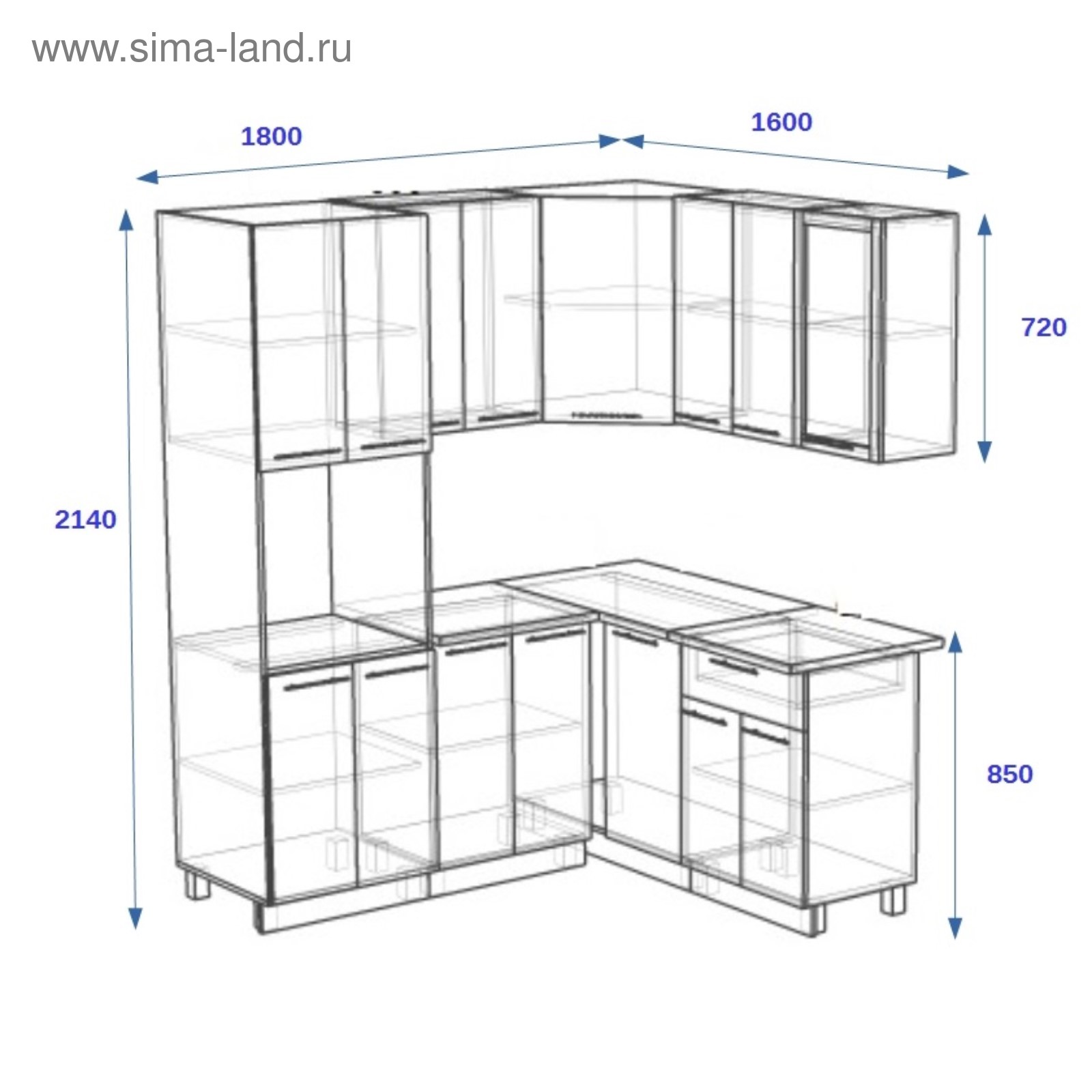 проект угловой кухни с размерами шкафов левый угол