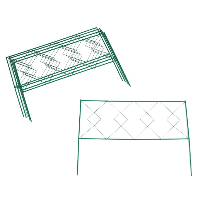 Ограждение декоративное, 70 х 482 см, 5 секций, металл, зелёное, «Квадрат»