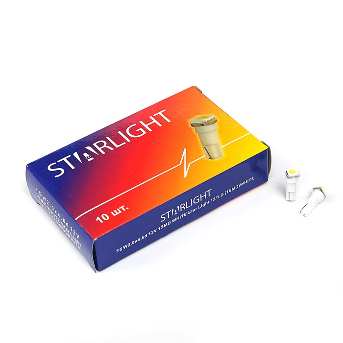 Лампа светодиодная STARLIGHT, T5 (W2.0x4.6d), 12В, 1SMD, БЕЛЫЙ