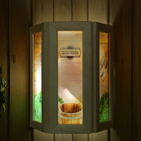 Абажур деревянный "Добропаровъ" со вставками из стекла с УФ печатью, 33х29х12см