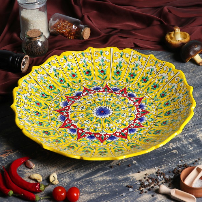 Узбекские тарелки для плова. Ляган рифленый 41 см. Узбекская тарелка для плова. Глиняная тарелка для плова. Тарелка под плов.