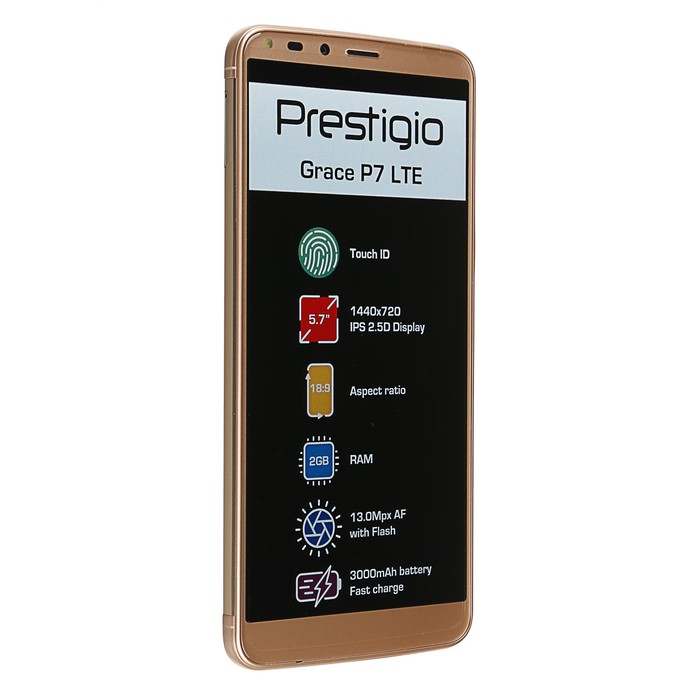 Смартфон Prestigio Grace P7 LTE, 4G, 1.3ГГЦ, 2ГБ ОЗУ, 16ГБ, 5.0/13.0, 3000 мАч, цвет золото   369183