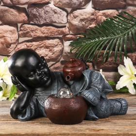 Фонтан настольный полистоун свет "Маленький Будда и чайная церемония" 21х27х26 см