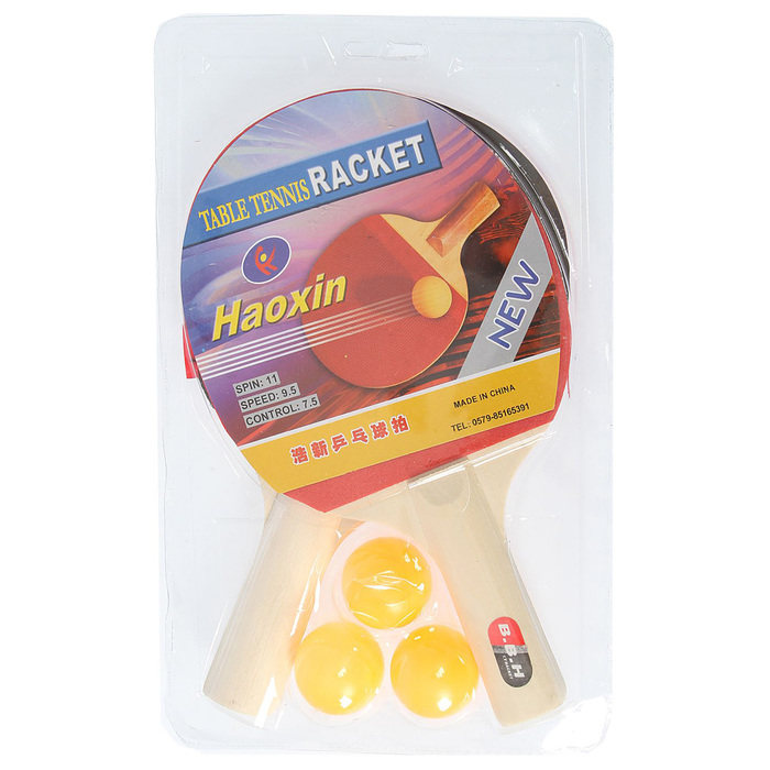 Набор для настольного тенниса, 2 ракетки толщиной 0,5 см, 3 шарика, любительские, деревянная ручка
