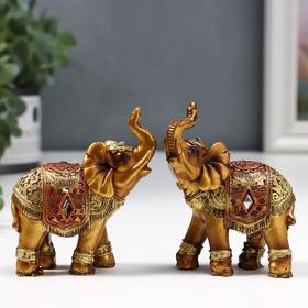 Сувенир полистоун "Африканский слон в золотой, ажурной попоне" МИКС 8,5х7х3 см в Донецке