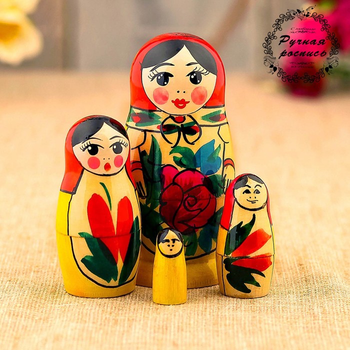 Матрёшка «Галина», красный платок, 4 кукольная, 9 см - фото 126908869