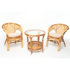 Набор мебели, 3 предмета: 2 кресла, стол, с подушкой, натуральный ротанг, цвет коньячный, 02/15 - фото 7221436