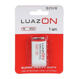 Батарейка солевая LuazON Super Heavy Duty, 6F22, 9V, блистер, 1 шт 3005547