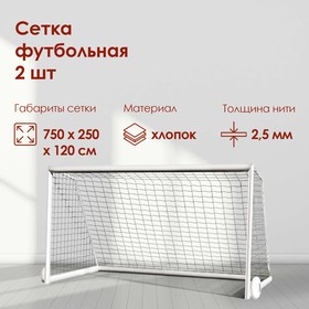 Сетка футбольная, белая нить 2,5 мм, 7,5 м х 2,5 м, в комплекте 2 сетки в Донецке