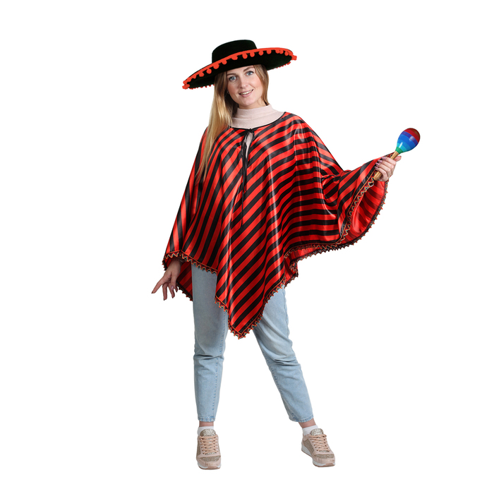 Карнавальный костюм "Мексиканское пончо", красно-чёрные полоски