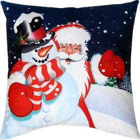 Подушка декоративная «Дед Мороз и снеговик», сублимация, 35 × 35 см, велюр, п/э 100 %