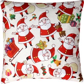 Подушка декоративная Деды морозы на бежевом сублимация 35х35 см  велюр, пэ 100%