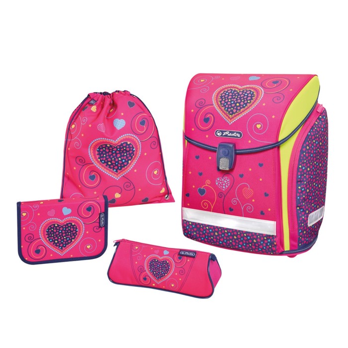 Ранец на замке Herlitz MIDI NEW PLUS 38*32*26 дев Pink Hearts пенал 16предм+космет+мешок