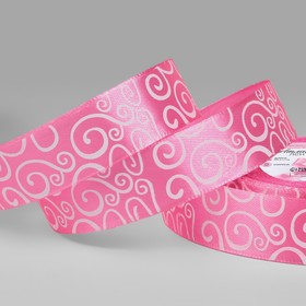 Satin ribbon "Patterns", 25mm, 22±1m, No. 05, color white/pink