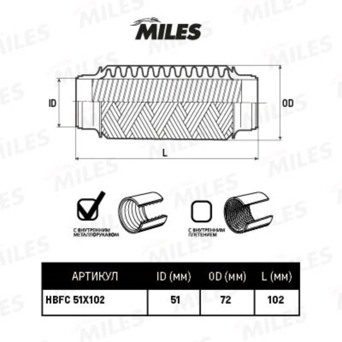 Труба гофрированная  MILES HBFC51X102