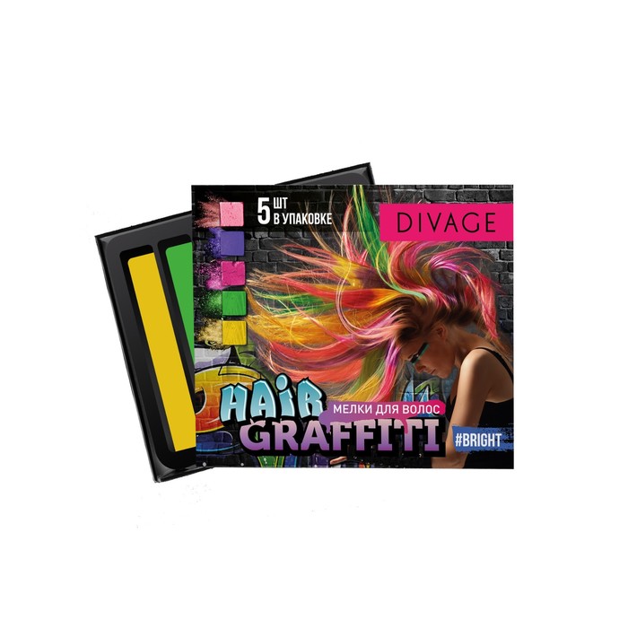 Цветные мелки для волос Divage Hair Graffiti Bright, 5 шт