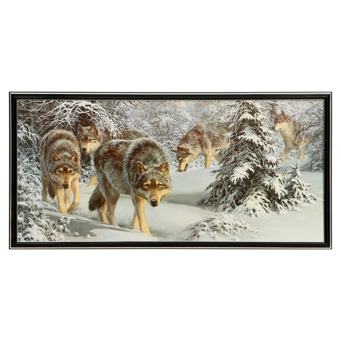 Картина "Волчья стая в снежном лесу" 36х73 см - фото 7744169