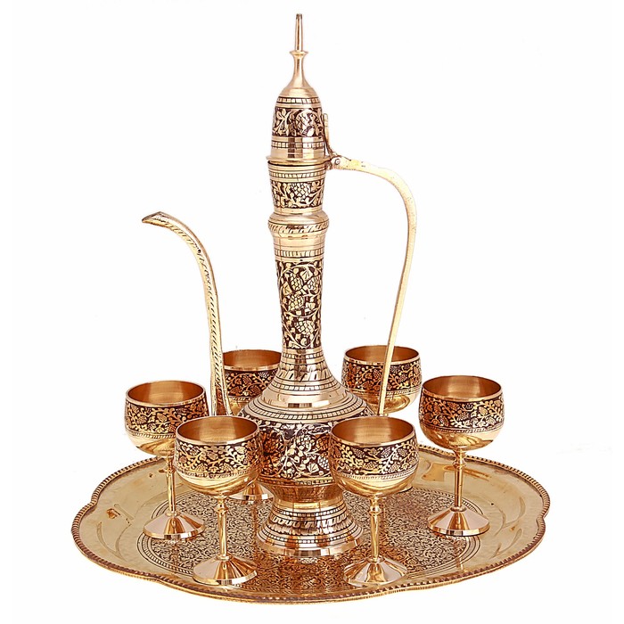 Набор посуды золотистый с черным &quot;Арабская ночь&quot;: поднос, 6 чашек, чайник