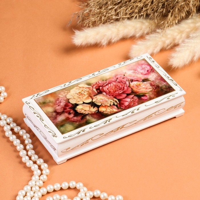 Шкатулка - купюрница «Пионы», белая, 8,5×17 см, лаковая миниатюра - фото 282713325