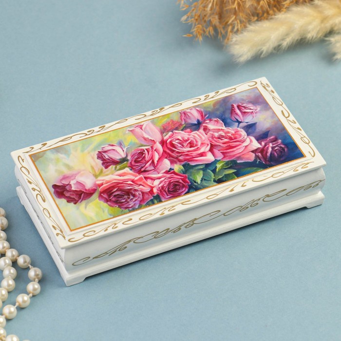 Шкатулка - купюрница «Розы», белая, 8,5×17 см, лаковая миниатюра - фото 282713334
