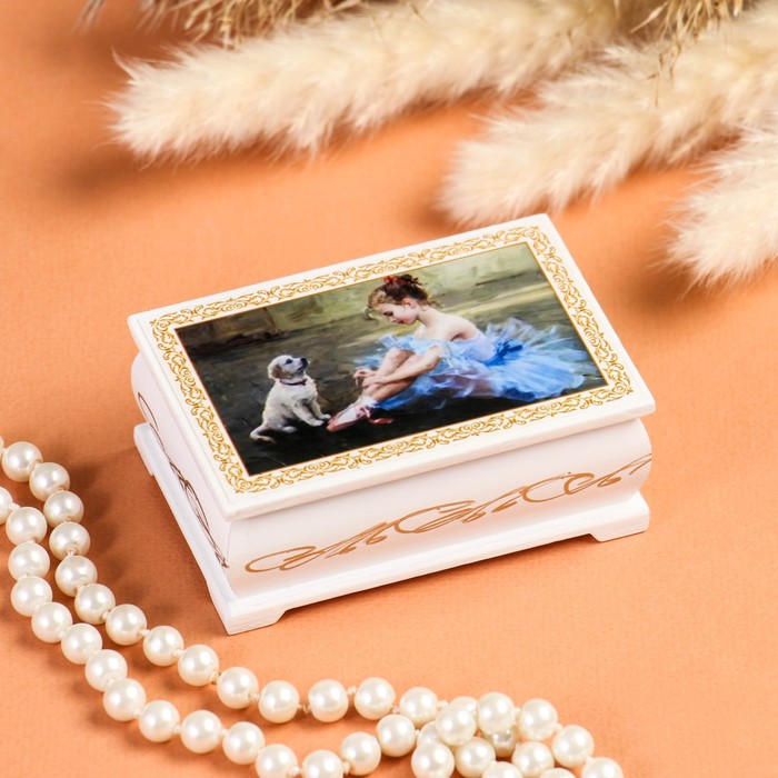 Шкатулка «Балерина», белая, 6×9 см, лаковая миниатюра - фото 282713352