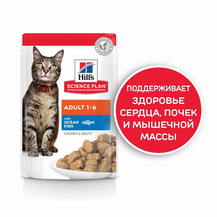 Влажный корм Hill's Cat для кошек, рыба кусочки в соусе, пауч, 85 г