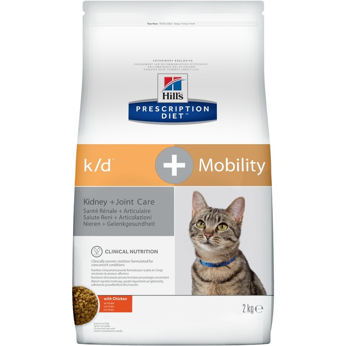 Сухой корм Hill's Cat k/d+mobility для кошек, лечение почечной недостаточности и суставов, 2 кг