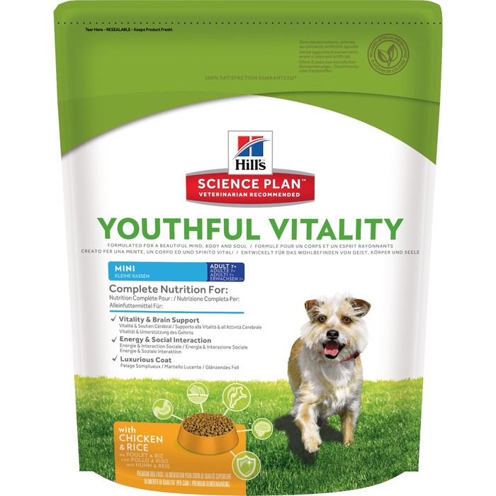 Сухой корм Hill's Dog senior mini youthful vitality для стареющих собак мелких пород, 750 г