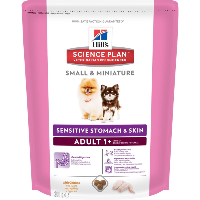 Сухой корм Hill's Dog small mini sensitive stomach&amp;skin для собак, поддержка ЖКТ, кожи, 300г