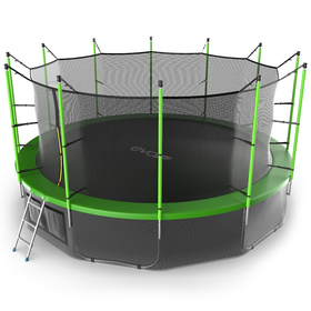Батут EVO JUMP Internal, d=488 см, с внутренней защитной сеткой и лестницей + нижняя сеть, цвет зелёный
