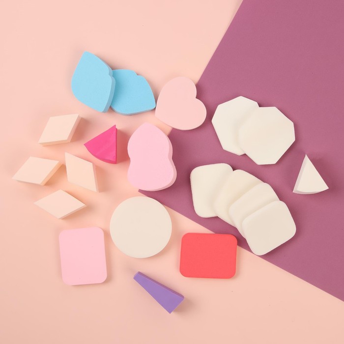 Набор спонжей для нанесения косметики, 20 шт, АССОРТИ, цвет МИКС - фото 798020332