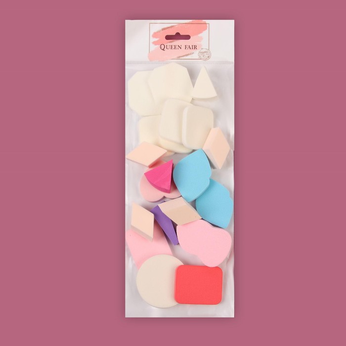 Набор спонжей для нанесения косметики, 20 шт, АССОРТИ, цвет МИКС - фото 798020333