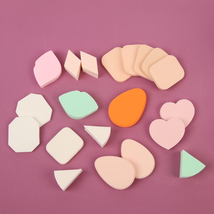 Набор спонжей для нанесения косметики, 20 шт, АССОРТИ, цвет МИКС - фото 798020334