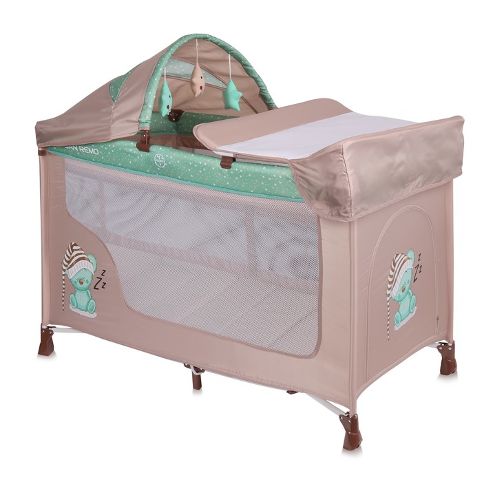 Манеж Lorelli San Remo 2 Plus, Бежево-Зелёный / Beige&amp;Green Sleeping Bear 1802