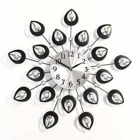 Часы настенные, серия: Ажур, "Чёрные лепестки", плавный ход, d=15 см, 47 х 47 см
