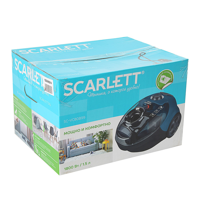 Пылесос Scarlett SC-VC80B99, 1500 Вт, 2 л, насадка 2 в 1, синий 3782887 - фото 42897