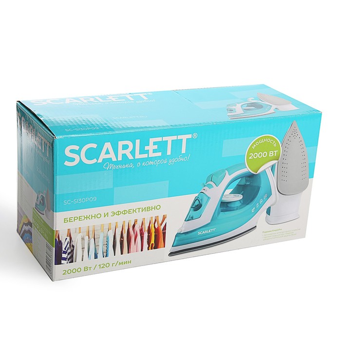 Утюг Scarlett SC-SI30P09, 2000 Вт, антипригарное покрытие, паровой удар, зеленый 3782913 - фото 21275