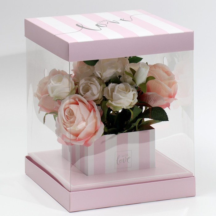 Коробка для цветов с вазой и PVC-окнами With Love, складная, 23 × 30 × 23 см - фото 1351778