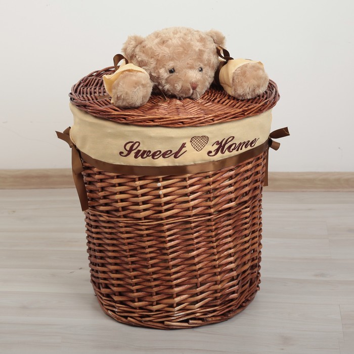 Корзина универсальная плетёная с крышкой Доляна «Медвежонок», 36×36×40 см, цвет коричневый - фото 546631
