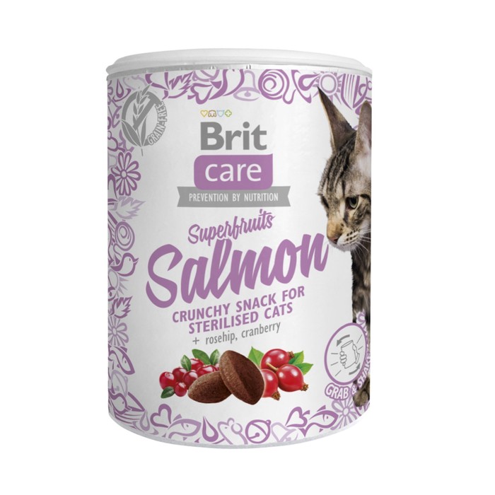 Лакомство Brit Care Superfruits Salmon steril для стерилизованных кошек, лосось, 100 г