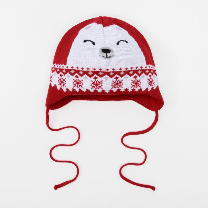 Шапка вязаная Крошка Я "Мишка со снежинкой", размер 42, 3-6 мес, шерсть,пан,хлопок