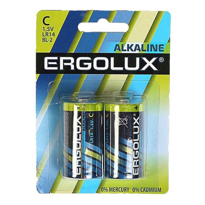 Батарейка алкалиновая Ergolux LR14-2BL (LR14 BL-2), 1.5В, блистер, 2 шт.