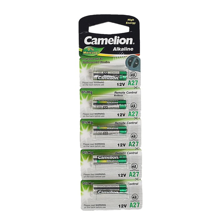 Батарейка алкалиновая Camelion LR27A-5BL Mercury Free (A27-BP5), 12В, блистер, 5 шт.